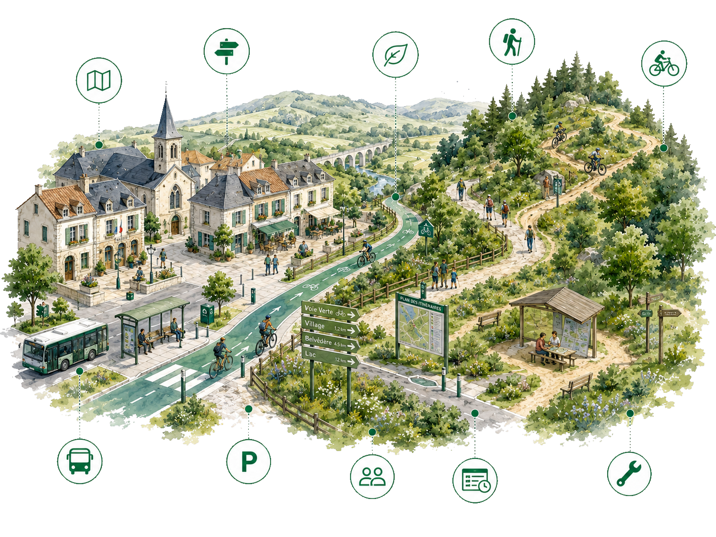 Illustration de la gestion des pistes cyclables, cheminements doux et itinéraires